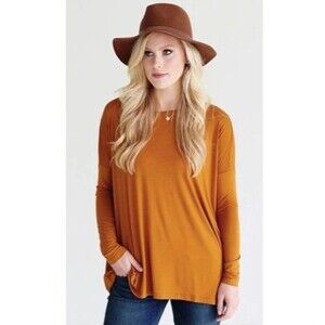 Piko 1988 Loose Fit Long Sleeve Top-Medium-Bamboo Blend-Boat Neck-Mustard-Soft